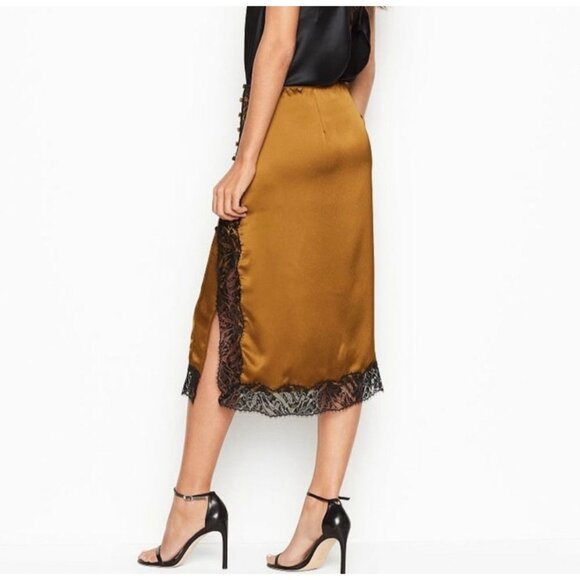 Victoria's Secret Midi Slip Skirt Small Bronze Gold Satin Lace Y2K - Picture 2 of 10